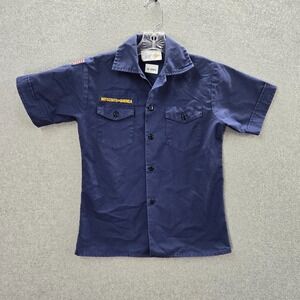 Boy Scouts of America‎ Boys Button Up Shirt Medium Blue Logo USA Flag Patch